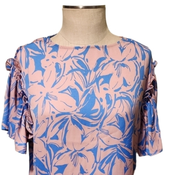 Maison D' Amelie Women's Pink Blue Short‎ Sleeve Floral Extra Small Blouse - Picture 5 of 11